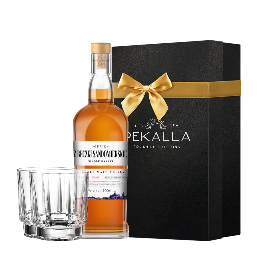 Zestaw LINEA Whisky z Beczki Sandomierskiej + 2 szklanki do whisky z grawerem