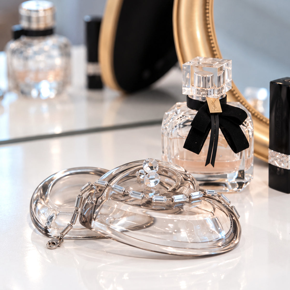 Mokka Crystal Box für kleinen Schmuck mit Ihren Initialen/Namen