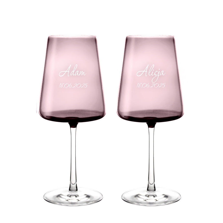 Vida Kolorowe Kieliszki do wina Slate z imionami Pary Młodej, 2szt, 400ml