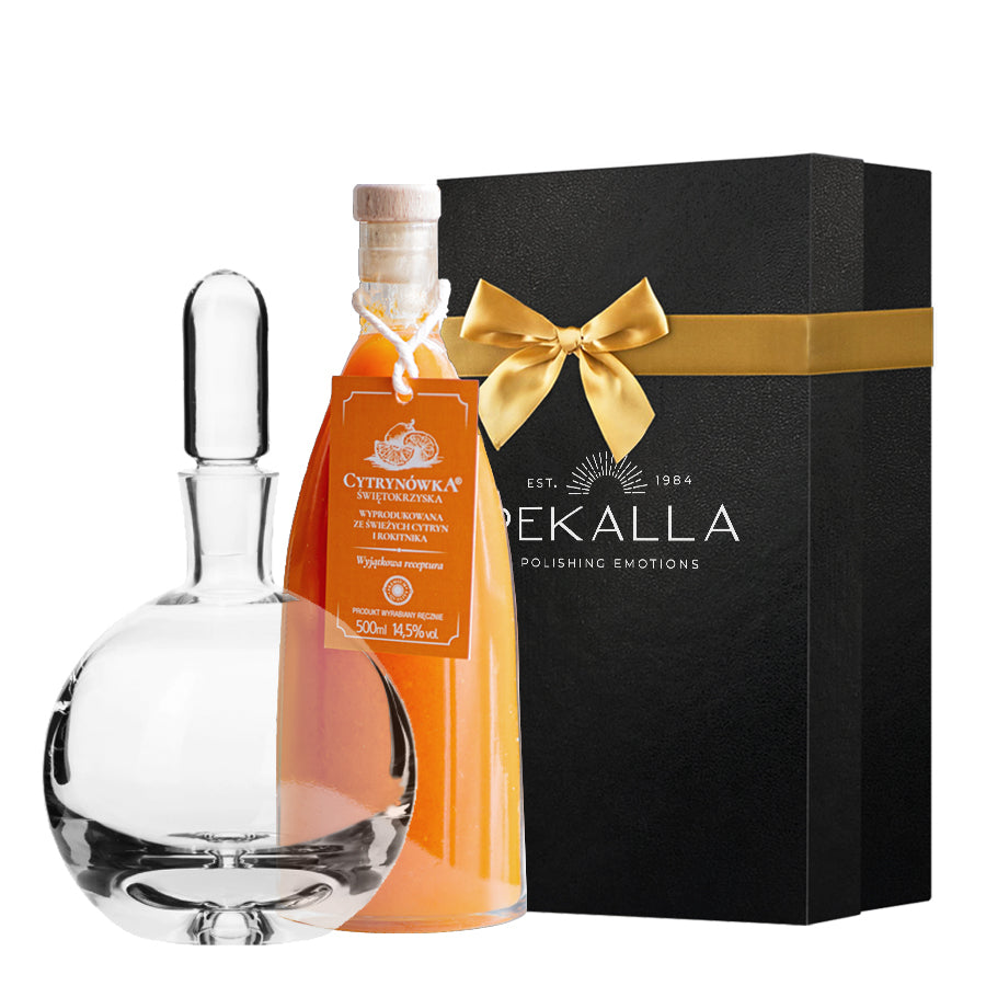 Zestaw Cytrynówka Świętokrzyska z Cytryn i Rokitnika + karafka do nalewki