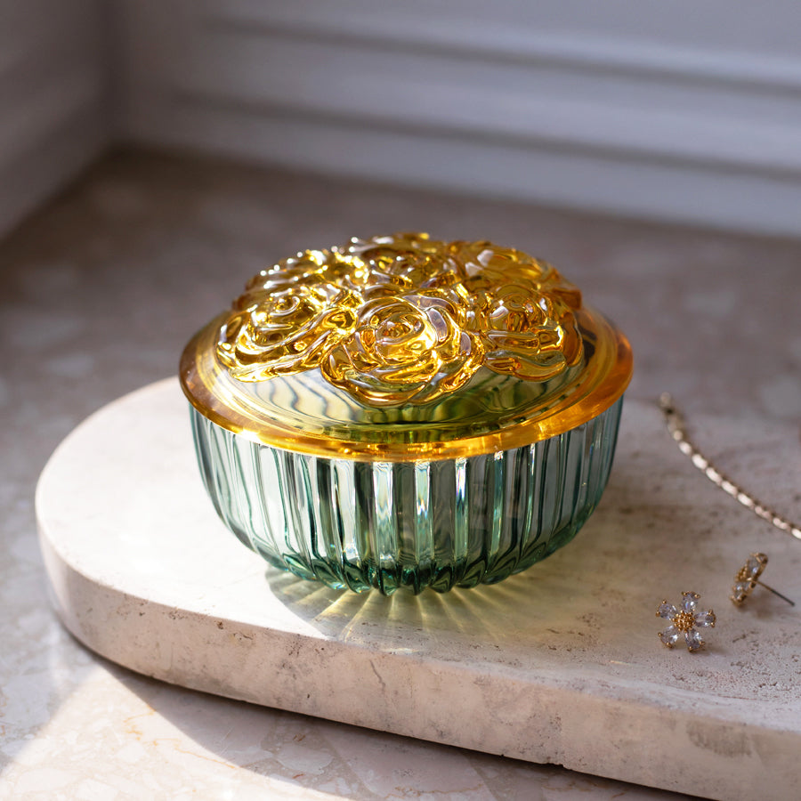 Kryształowa Szkatułka pojemnik na biżuterię lub drobiazgi Malachit + Amber