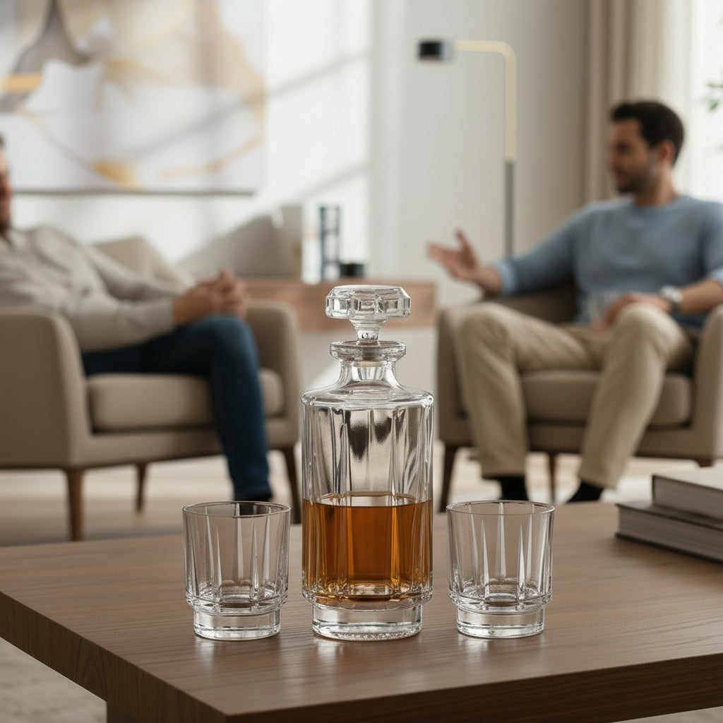 Set aus Karaffe + Whiskygläsern aus Kristall 2-tlg. Mokka