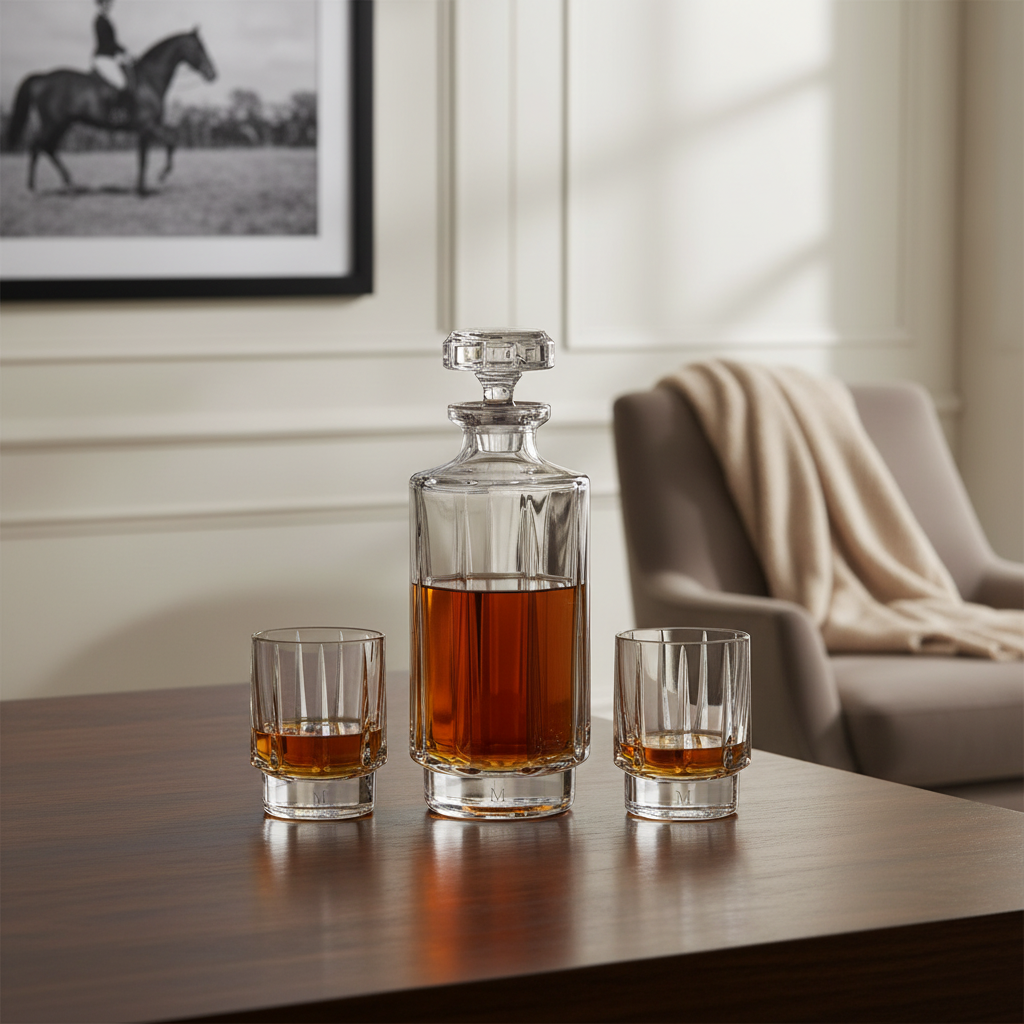 Set of carafe + crystal whiskey glasses 2 pcs Mocha