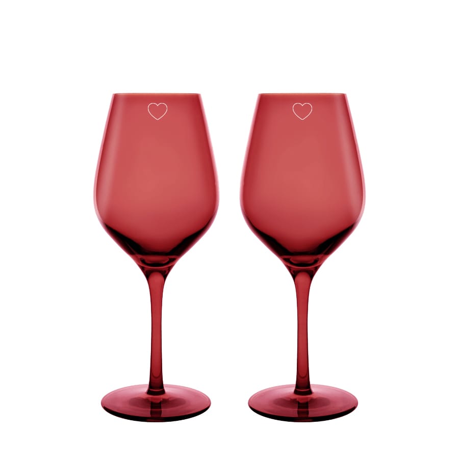 Vispera Kolorowe Kieliszki do Wina Rosal z  grawerem serce, 2szt, 480ml