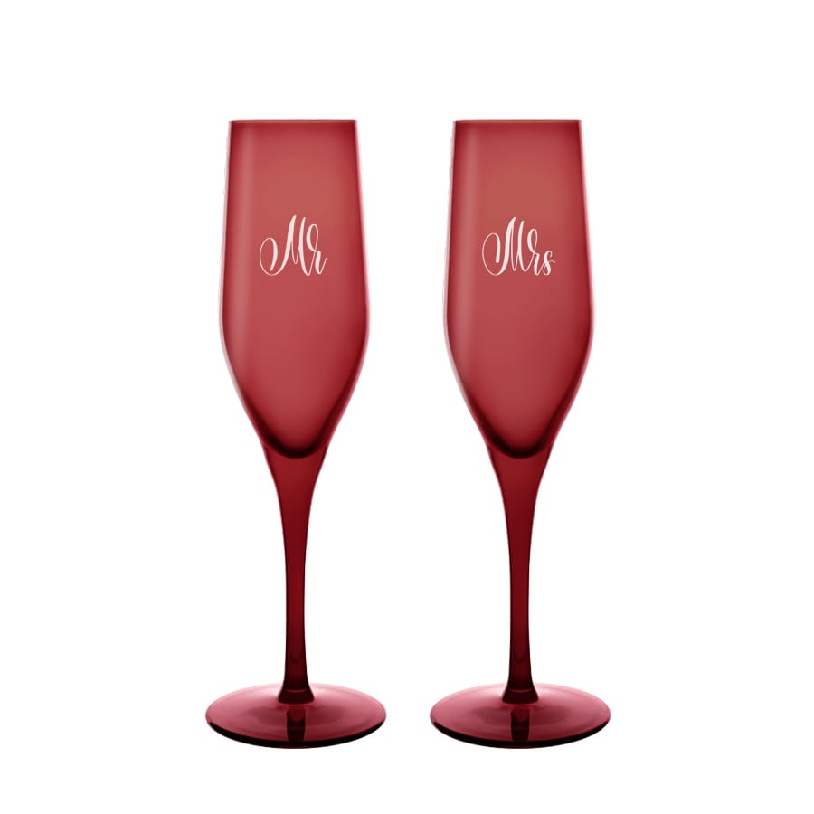 Vispera Kieliszki do szampana Rubin z grawerem MR & MRS – zestaw 2 szt. 170 ml