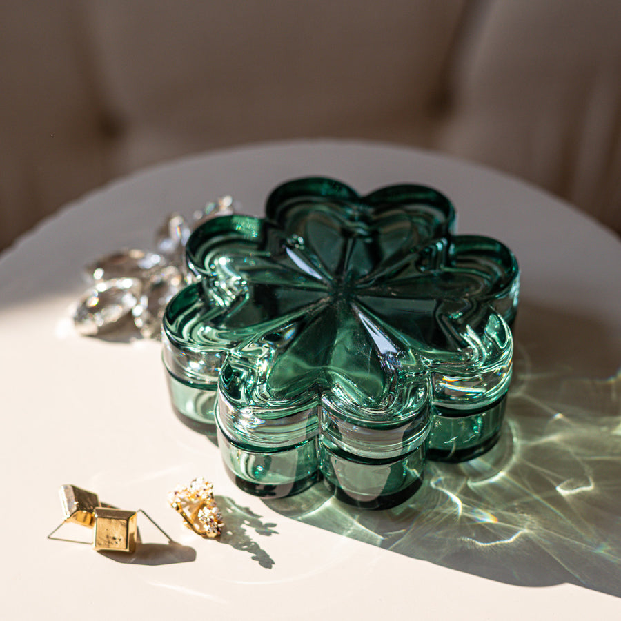 Crystal box Clover for small jewelry Malachite 