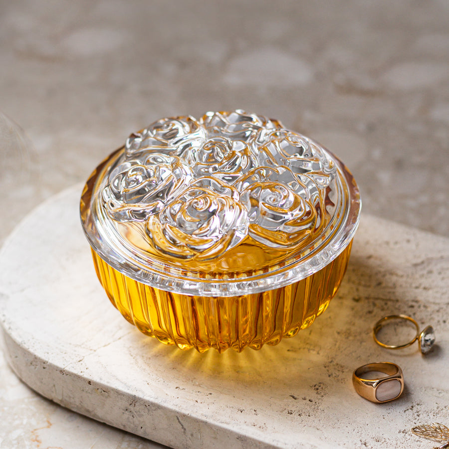 Kryształowa Szkatułka pojemnik na biżuterię lub drobiazgi Amber