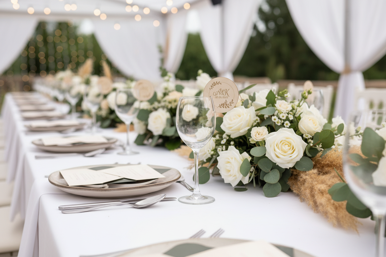 Drewniana winietka na kieliszek personalizowana zawieszka dla gości